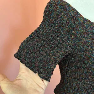 Urban Outfitters Smocked OffShoulder CropTop BLk Metallic Sparkle festival NWT M thumbnail 3