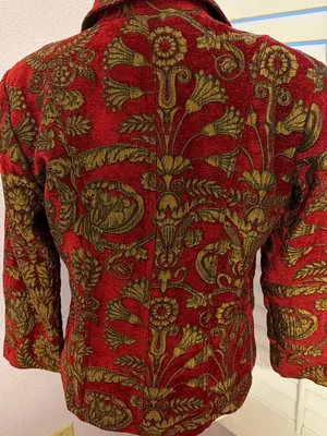 Women's Red and Gold Brocade Blazer - Tailored Floral Jacket thumbnail 3
