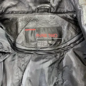 Phase Two Black Leather Jacket Womens Medium Full Zip Pockets thumbnail 4