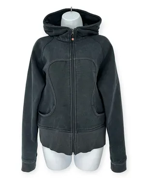 Lululemon | S | RARE Fuzzy White Logo Black Full-Zip Heavyweight Scuba Hoodie thumbnail 1