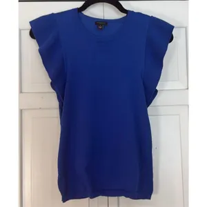 Ann Taylor blue ruffled sleeve knit top size small thumbnail 3