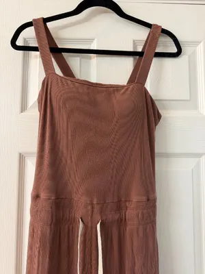 VUORI Pose Mudra Jumpsuit Ribbed Drawstring Athleisure Hazelnut Brown Size Large thumbnail 7