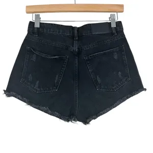 Zara High Rise Distressed Raw Hem Denim Shorts Black Edgy Grunge Size 2 thumbnail 4