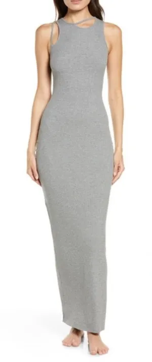 SKIMS Soft Lounge Rib Cutout Nightgown Heather Grey XXS Sleeveless Maxi Dress thumbnail 1