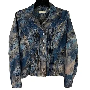 Coldwater Creek Navy and Gray Floral Paisley Beaded Long Sleeve Jacket Size 12P thumbnail 1