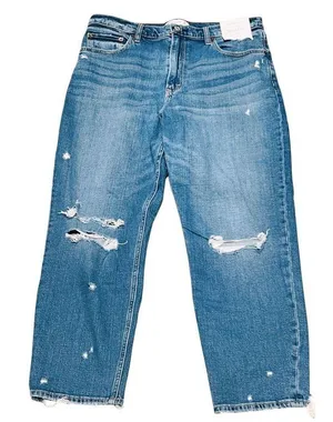 Abercrombie & Fitch Curve Love High Rise Mom Jean Distressed Denim Size 32 NWT thumbnail 1
