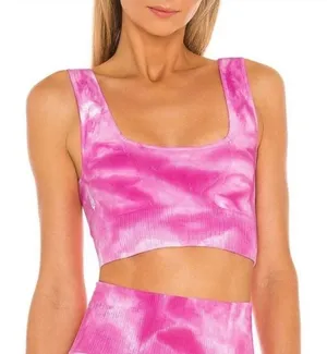 NWT Free People Movement Good Karma Bra crop Top Pink Tie Dye Size M/L thumbnail 1