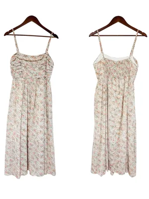 Peach Floral Spaghetti Strap Midi Dress Large Cottagecore Summer Wedding Guest thumbnail 3