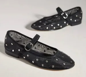 Jeffrey Campbell Anthropologie Black Mesh Studded Flats thumbnail 1