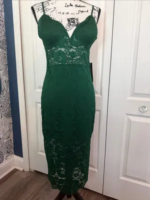 bebe Dark Green Lace Maxi Slip Dress thumbnail 4
