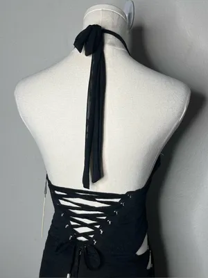 NEW Outcast Lace Up Halter Jenna Jumpsuit in Black Floral Lace thumbnail 5