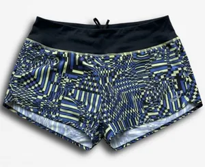 Nike Dri-FIT Running Shorts Womens Small Blue Green Geometric Digital Print Zip‎ thumbnail 1