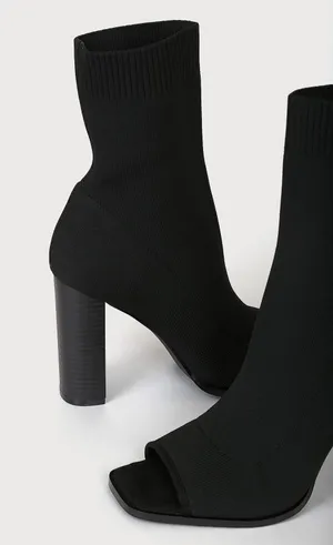 Black Knit Peep-toe Sock Boots thumbnail 3