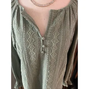 Frye Shirt Womens sz S Green Textured Peasant Boho Festival Blouse thumbnail 2