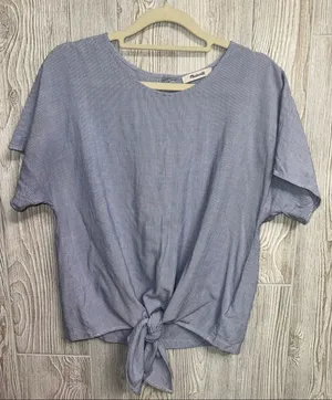 Madewell Dusty Blue Front-Tie Crop Top thumbnail 1