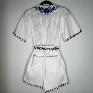 Farm Rio Embroidered Linen Romper Size XS thumbnail 5