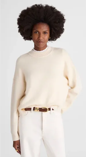 Madewell | NWT SoftWool Boxy Crewneck Sweater in Heather Cloud Cream | Sz S thumbnail 1