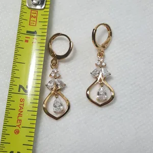 18K Yellow Gold Filled White Zircon Topaz Quartz Drops Earrings thumbnail 2