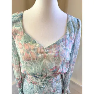 LoveShackFancy Floral Smocked Midi Dress Blue Pink Ruffle Size M thumbnail 11