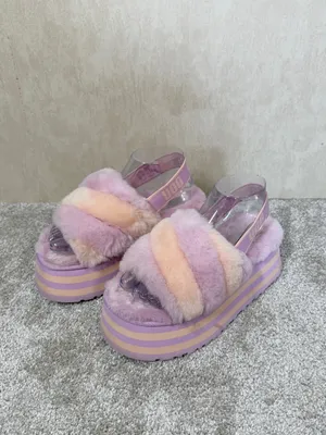 UGG Women’s Disco Stripe Combo Fluff Primrose Pink Slide Flatform 7 thumbnail 4