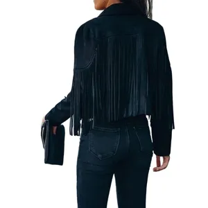 NEW! Western Fringe Soft Faux Suede Open Style Lined Jacket Coat M Black thumbnail 4