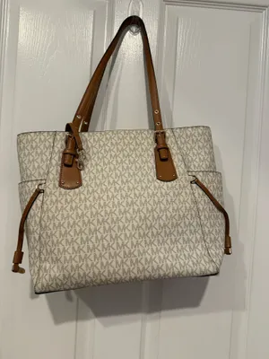 Michael Kors MK Signature Vanilla Logo Tote Bag Brown Trim thumbnail 7