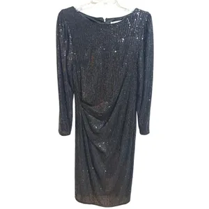Nanette‎ Lepore Sequin Dress Womens 8 Black NEW Long Sleeve Ruched Midi Sheath thumbnail 10