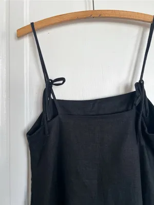 Reformation • Aubree Linen Dress black mini a-line shift tie spaghetti straps thumbnail 11