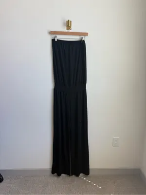 Carmen Marc Valvo Black Strapless Wide Leg Jumpsuit Cover Up Medium thumbnail 4
