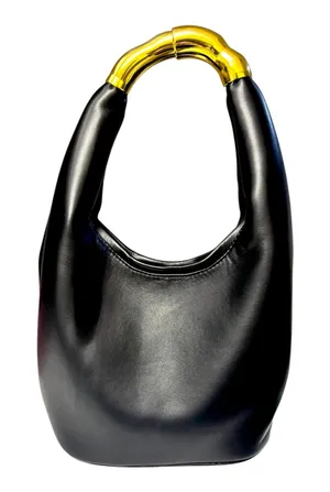 French Gilded Hard-Frame Black Vegan Leather Shoulder Bag NEW thumbnail 1