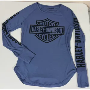 Harley Davidson Blue Periwinkle Logo Graphic Long Sleeve T-Shirt Top Tee Size S 🏍️✨ thumbnail 2