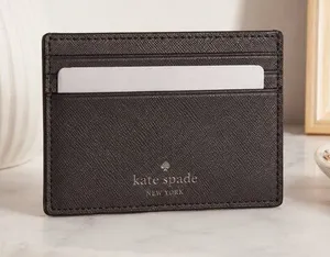 Kate Spade Black Gold Glitter Card Holder Saffiano PVC NWT thumbnail 1