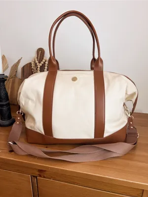 Canvas Weekender Bag with Brown Leather Trim thumbnail 2