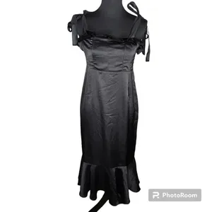 Lulus Black Tie‎ Optional Satin Ruffled Midi Dress thumbnail 2