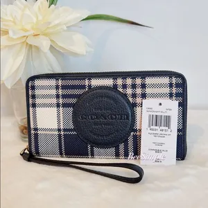 NWT Coach Dempsey Large Phone Wallet With Garden Plaid Print And Coach Patch‎ thumbnail 5