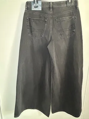 New American Eagle Outfitters Wide Leg Baggy A-Line Fit Black Women's Denim Jean thumbnail 11