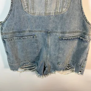 One Teaspoon Distressed‎ Denim Shortalls Light Wash Blue Size M Distressed Hem thumbnail 3