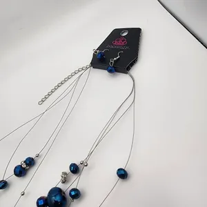 NWT Paparazzi Blue Cosmic Real Estate Necklace & Earrings Set thumbnail 4
