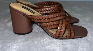 Women's Nine West Brown Woven Block Heel Sandals 8.5 thumbnail 1