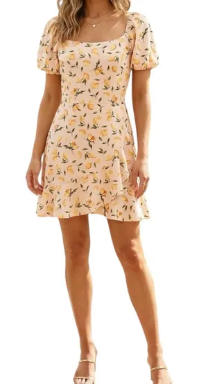 Altar’d State Chiffon Lemon Print Mini Dress Peach Pink S Lightweight thumbnail 1