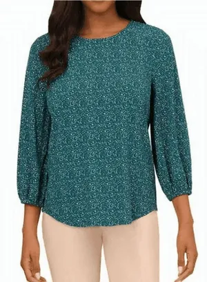 Adrianna Papell | 3/4 Sleeve Keyhole Blouse Green Print Size Small thumbnail 1