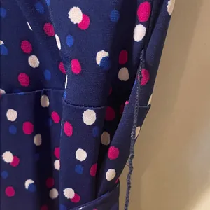 Womens Leota Petite Blue with Polka Dots Faux Wrap Dress thumbnail 3