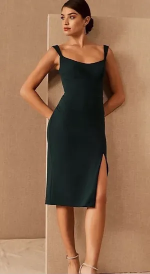 BHLDN Ana Crepe Emerald Green Midi Dress Size 8 thumbnail 1