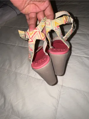 CROCS Brown Wedge Sandals with Multicolor Chevron Straps thumbnail 5
