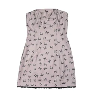 Cider Light Pink Strapless Bow Print Lace Trim Mini Dress Size XS thumbnail 2