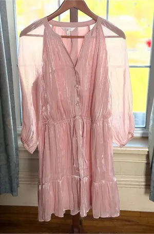 LC Lauren Conrad Light Pink Shimmer Tiered Long-Sleeve Dress large thumbnail 1