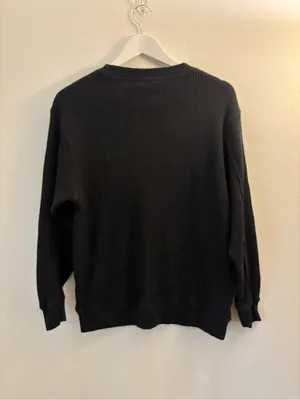 Aerie Black Waffle Knit Crewneck Sweater Size XS thumbnail 2