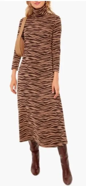 Tuckernuck Tiger Ellery knit midi dress Fall animal print sophisticated mock neck thumbnail 1