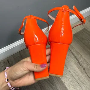 Rouge! Bright Orange Patent Strappy Ankle-Wrap Heels thumbnail 5