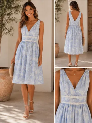 Karl Lagerfeld Blue White Floral Stripe Cotton Blend Dress Size 8 NWT thumbnail 2